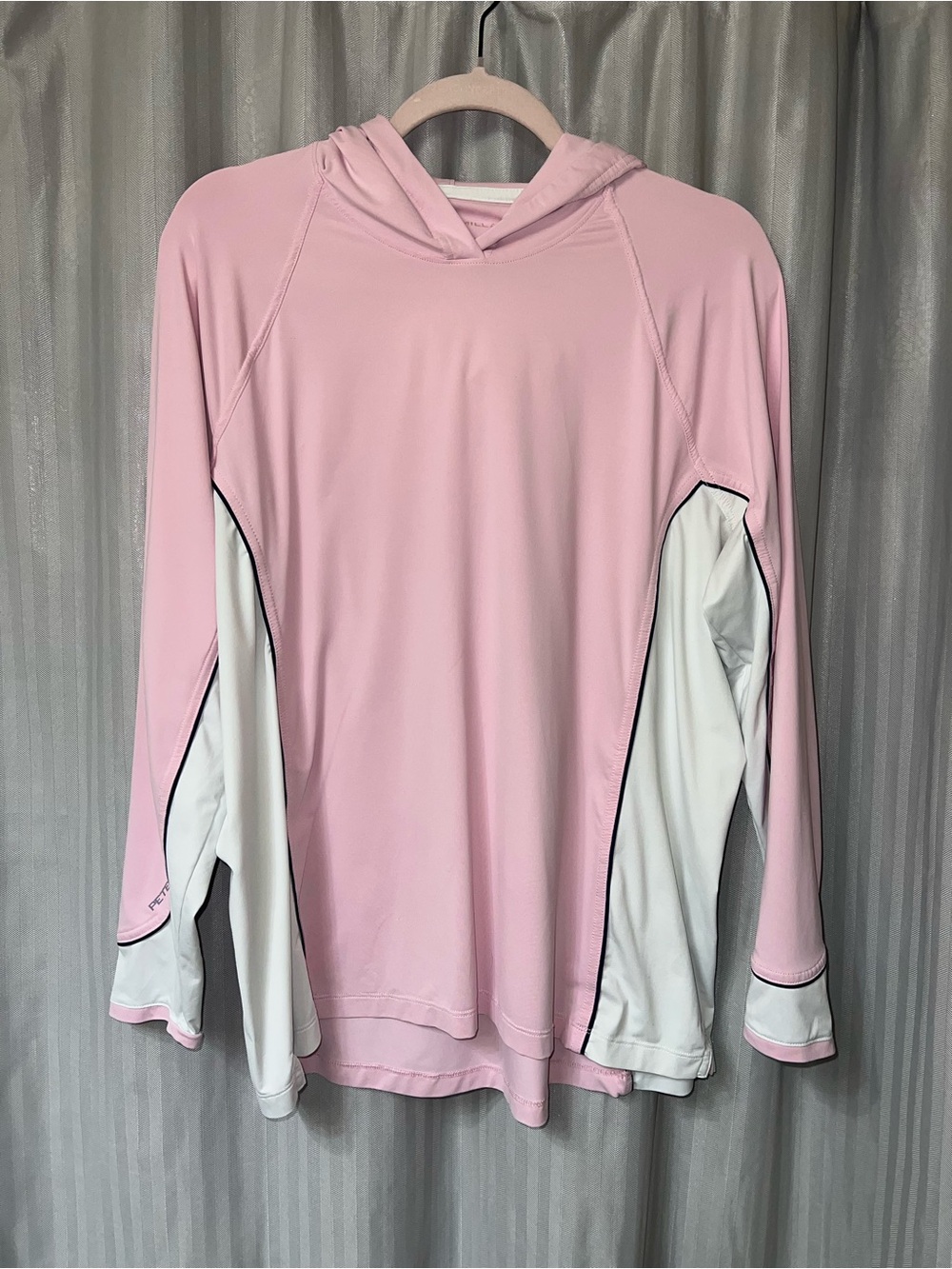 Peter Millar Light Pink Hooded Long-Sleeve Top with White Panels size XL